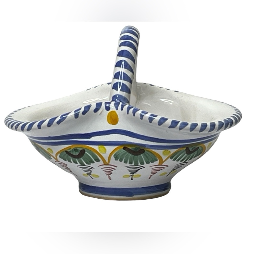 Vintage Spanish Ceramic Pottery Trinket Dish Candy Basket Handmade Spain